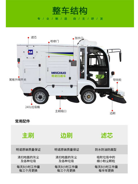 四轮扫路车MN-S1800配备240L标准扎囊垃圾桶